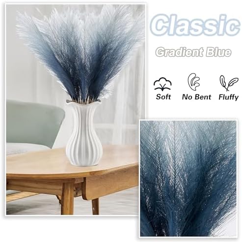 20Pcs Navy Blue Gradient Faux Pampas Grass Decor