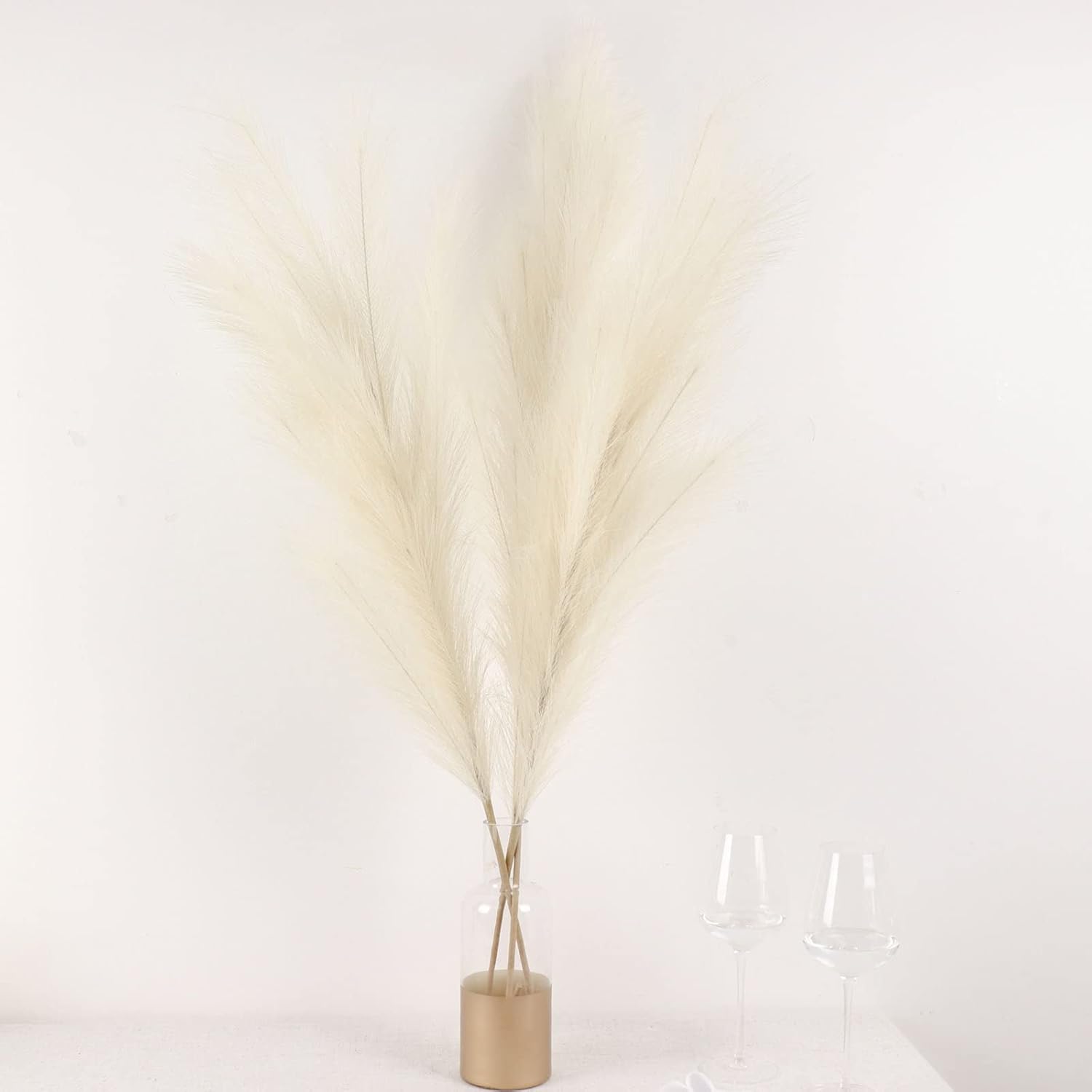 3 Stems Cream Artificial Pampas Grass Plant Sprays
