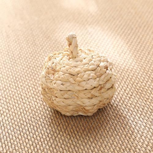HOMSFOU 2pcs Handmade Straw Woven Pumpkin Ornaments Fall Decor
