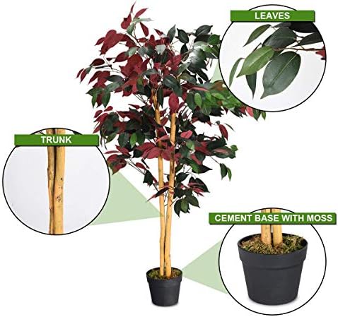 COSTWAY Artificial Ficus Tree in Pot Green Red