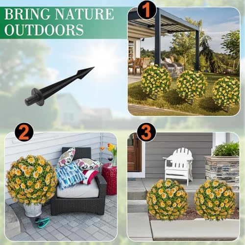 25 Inch Artificial Boxwood Topiary Ball with Yellow Sunflowers Set of 2
