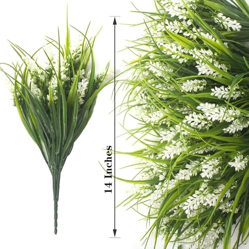 20 Bundles Artificial Plants Outdoor Fake Monkey Grass with Flowers White