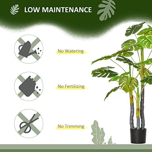 HOMCOM 4FT Artificial Monstera Tree with Black Pot