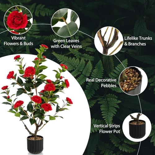 Goplus 38 Inch Artificial Camellia Tree Set of 2