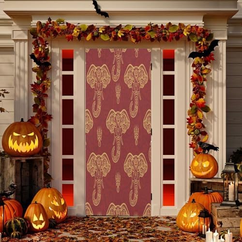 Susiyo Ornate Red Elephants Halloween Door Cover
