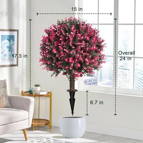 Grewyear Artificial Rose Pink Boxwood Topiary Set of 2