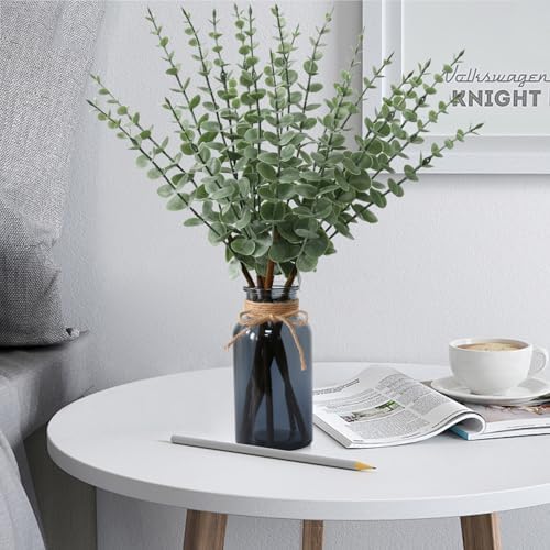 Leftover 188 Inch Artificial Eucalyptus in Black Glass Vase