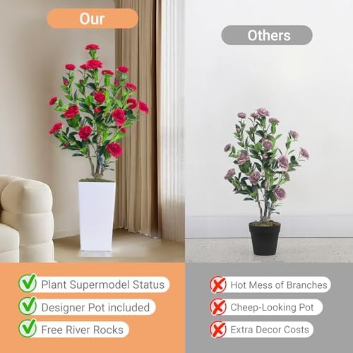 Howngyesimu 4FT Artificial Camellia Tree with Planter