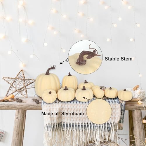 9PCS Cream Artificial Pumpkin Decor Set for Fall
