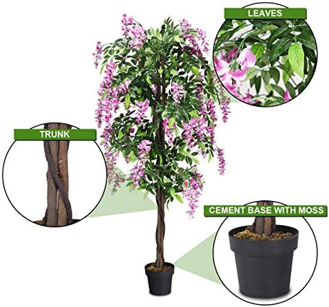 Goplus 6FT Ficus Artificial Tree with Realistic Wisteria Bloom