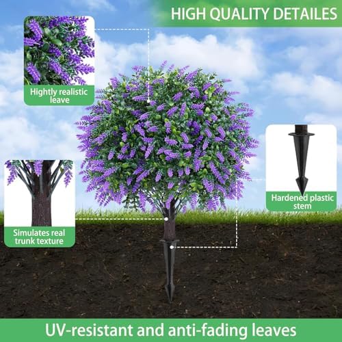 Set of 2 Artificial Lavender Boxwood Topiary Faux Shrubs