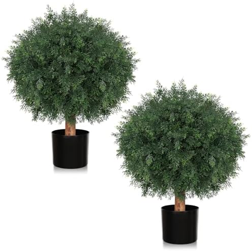 24 Inch Artificial Cedar Ball Topiary Set of 2