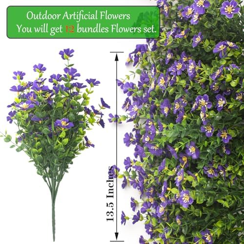 Grunyia Outdoor Artificial Flowers UV Resistant Fade Proof 12 Pack