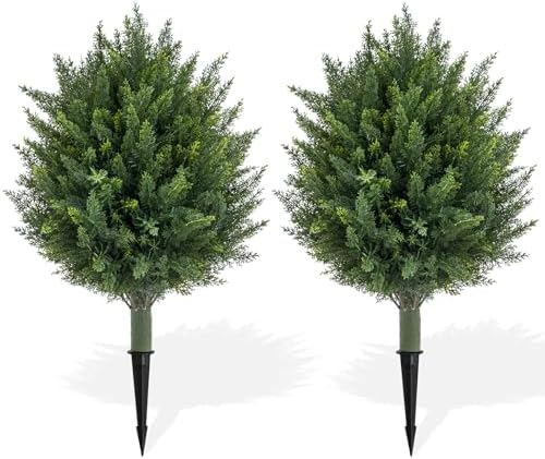 236-inch Artificial Cedar Topiary Set of 2 UV Resistant Fake Evergreen Plants