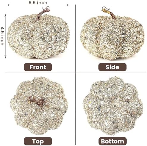 DomeStar Gold Glitter Artificial Pumpkin Fall Decor