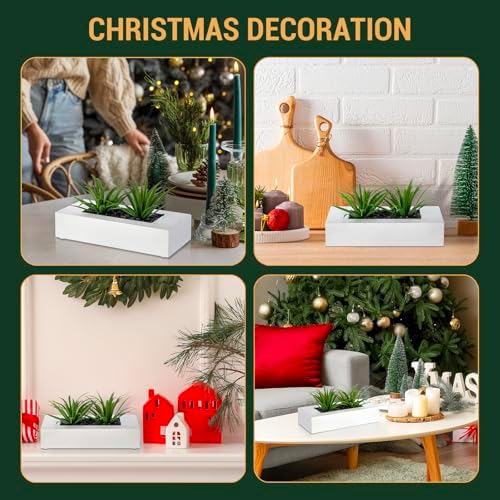 MyGift 10 Inch Artificial Grass Plants in White Wood Planter