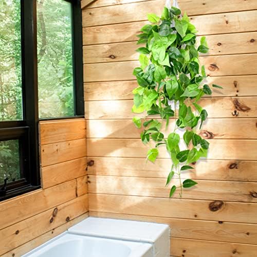 LOYWREE 354in Artificial Hanging Potted Greenery with Black Pot and Faux Ivy Vine
