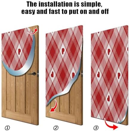 Susiyo Red Heart Plaid Door Cover 35x79 Inch