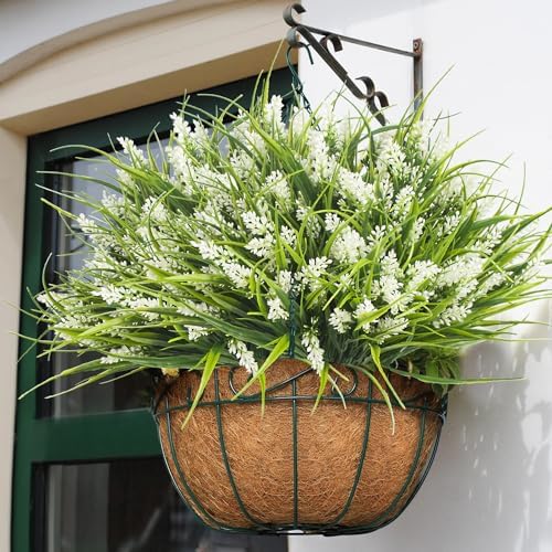 20 Bundles Artificial Plants Outdoor Fake Monkey Grass with Flowers White