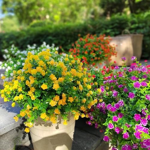 12 Bundles Artificial Flowers for Outdoor Use Yellow
