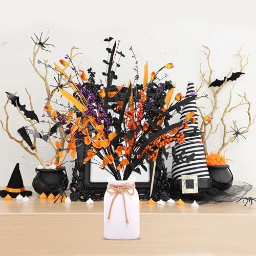 6 Pcs Artificial Halloween Stem Decor with Berries and Leaves