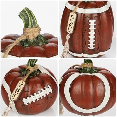 Artificial Football Pumpkins Resin Set of 2 Fall Decor