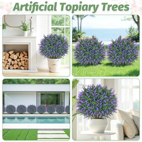 Artificial Lavender Topiary Ball Trees 2 Pack 255 Inches UV Resistant
