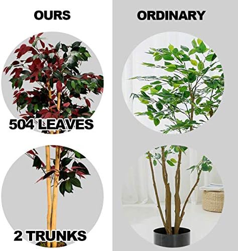 COSTWAY Artificial Ficus Tree in Pot Green Red