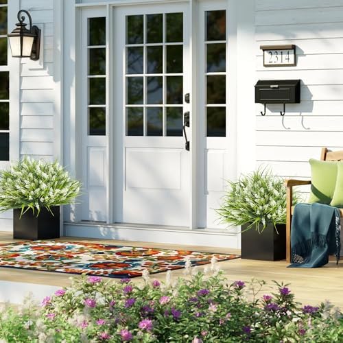 20 Bundles Artificial Plants Outdoor Fake Monkey Grass with Flowers White