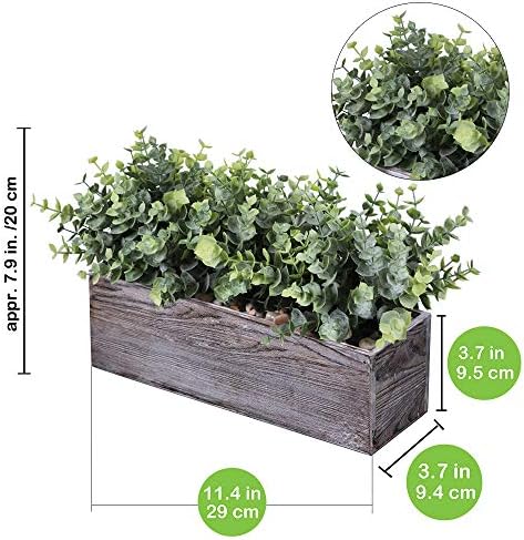 Winlyn Faux Eucalyptus Plants in Rustic Rectangular Wood Planter Box