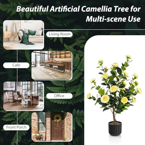 Artificial Camellia Tree Set of 2 38 Inch Tall Potted Plants