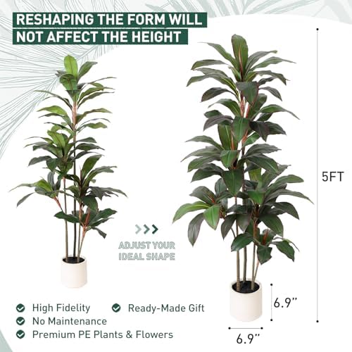 YEPDIN Artificial Dracaena Tree 5FT with White Planter
