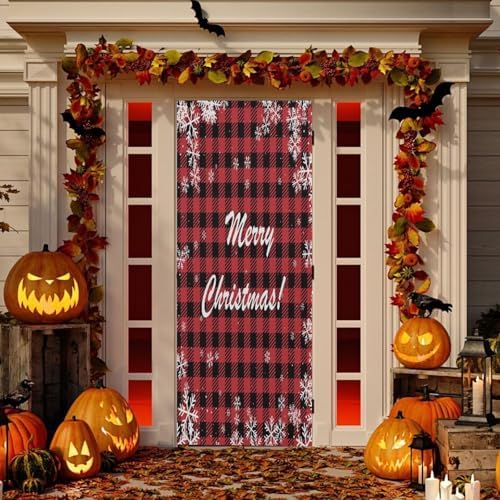 Susiyo Christmas Snowflakes Buffalo Plaid Door Cover 32x79 in