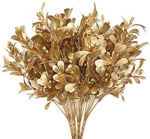 PASYOU Artificial Golden Flowers 4 Pack for Home Decor