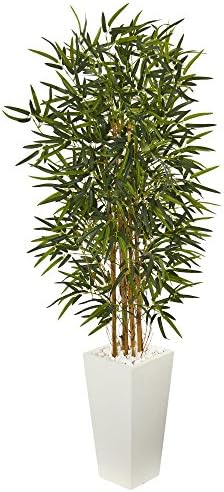 Nearly Natural 55ft Bamboo Artificial Tree in White Planter