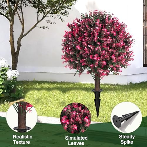 Grewyear Artificial Rose Pink Boxwood Topiary Set of 2