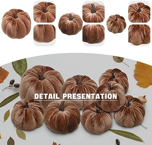 Woration 8pcs Velvet Pumpkin Fall Decor Set