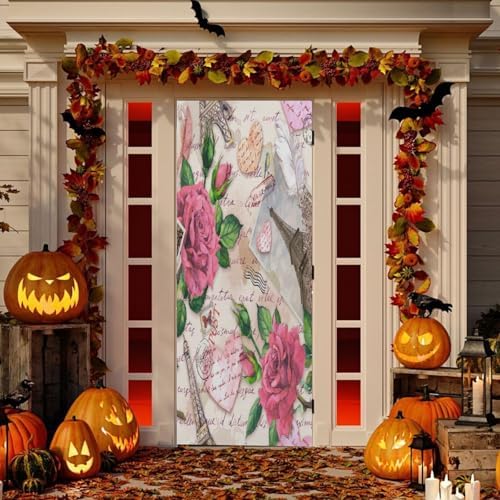 Susiyo Pink Rose Note Halloween Door Cover Stretch Fabric Backdrop