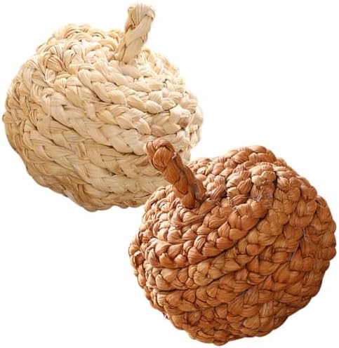HOMSFOU 2pcs Handmade Straw Woven Pumpkin Ornaments Fall Decor