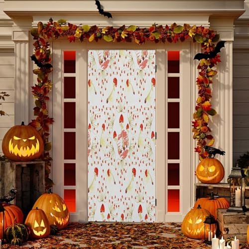 Susiyo Retro Abstract Mushrooms Christmas Door Cover Stretch Fabric 32x79 in
