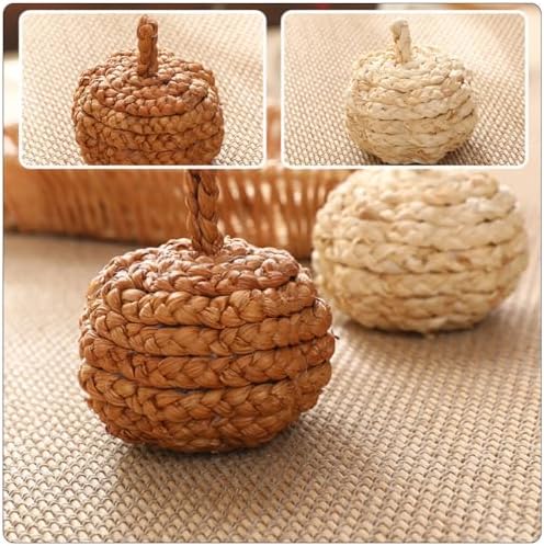 HOMSFOU 2pcs Handmade Straw Woven Pumpkin Ornaments Fall Decor