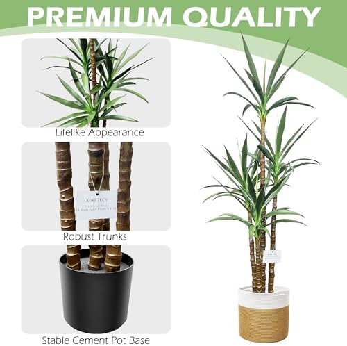 Koretech Artificial Trees 48ft Faux Agave Plants 4 Trunks with Pot