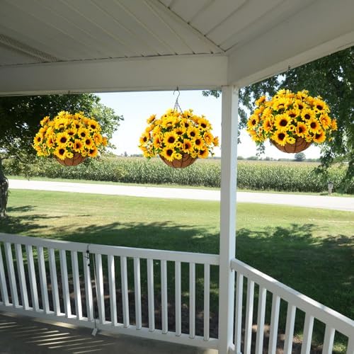 Homsunny Artificial Sunflowers Hanging Decor for Outdoor