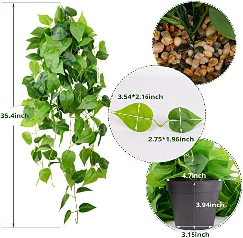LOYWREE 354in Artificial Hanging Potted Greenery with Black Pot and Faux Ivy Vine