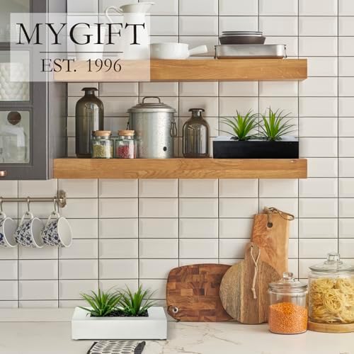 MyGift 10 Inch Artificial Grass Plants in White Wood Planter