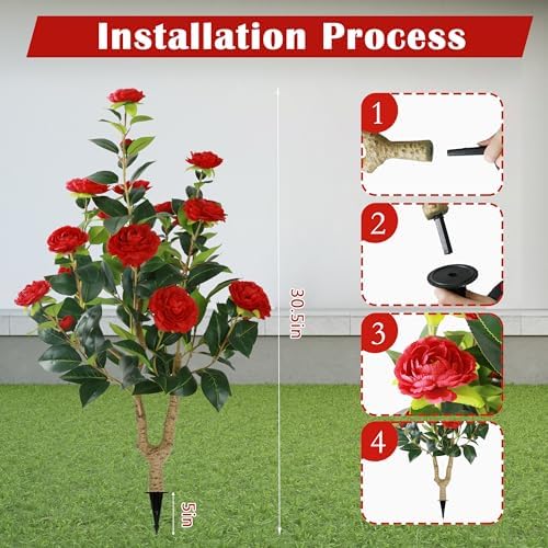 Sunnyglade 2 Pack 355 Inch Artificial Camellia Tree with Spike