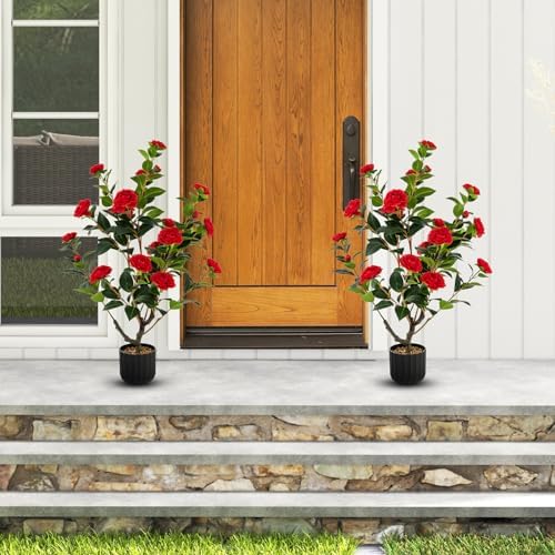 Goplus 38 Inch Artificial Camellia Tree Set of 2