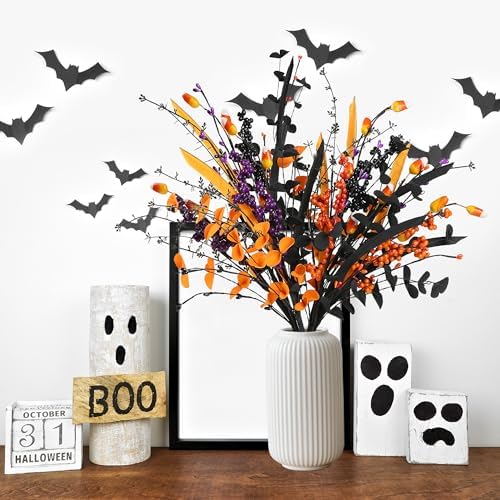 6 Pcs Artificial Halloween Stem Decor with Berries and Leaves