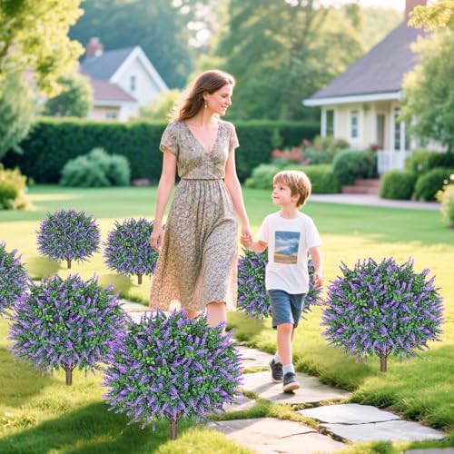 Artificial Lavender Topiary Ball Trees 2 Pack 255 Inches UV Resistant
