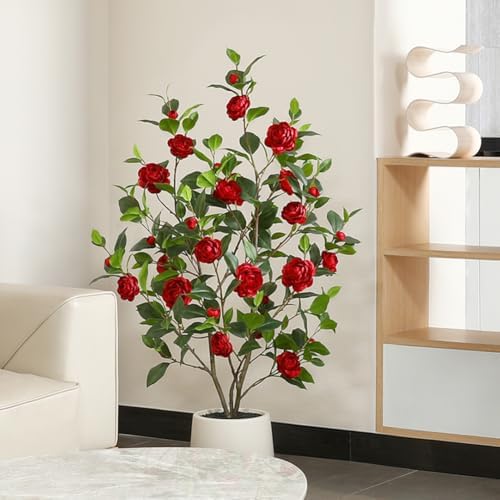 OAKRED 48 Inch Artificial Camellia Tree with Planter
